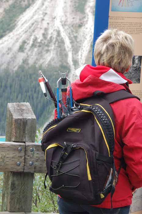fishing gear in back pack